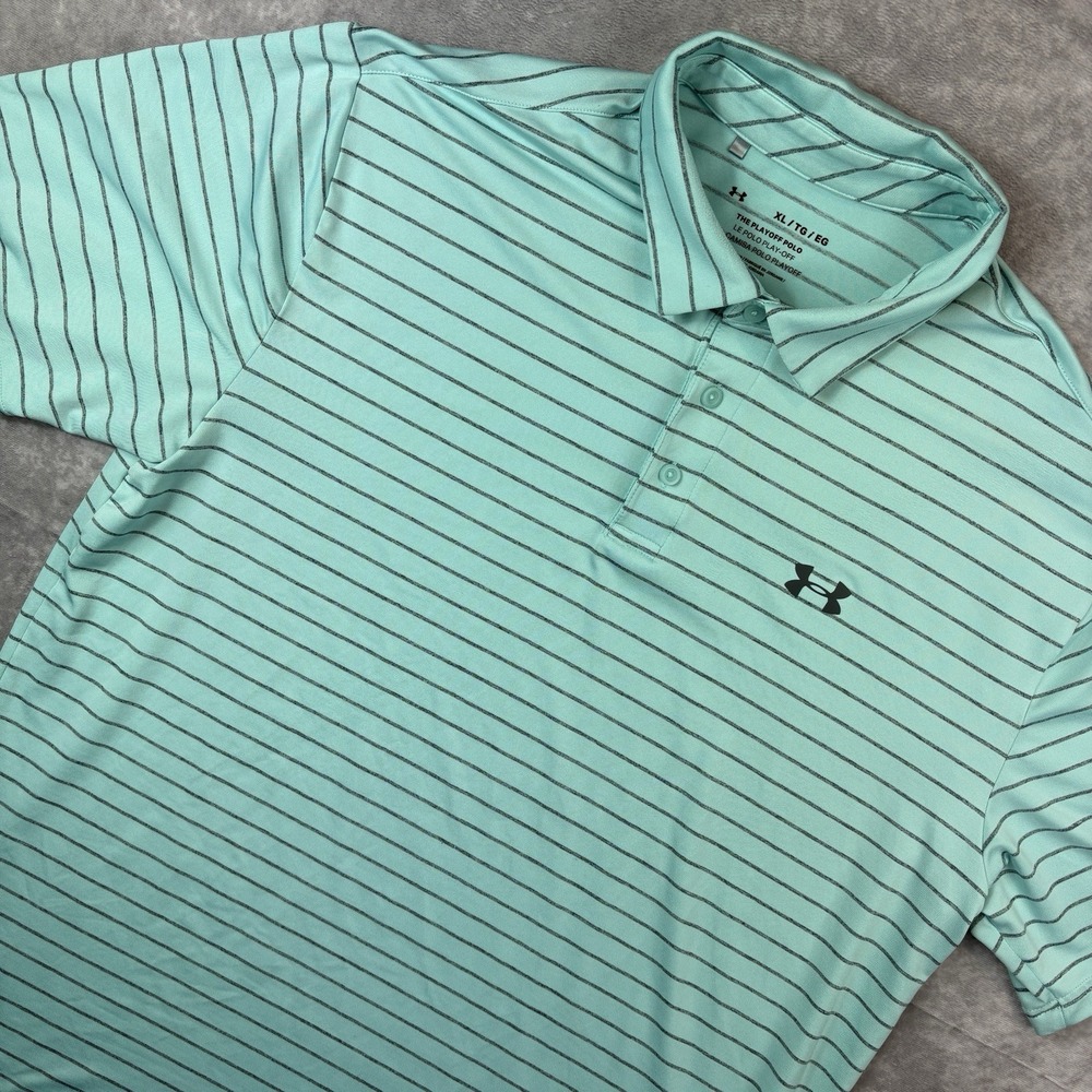 Under Armour The Playoff Polo Mens XL Green‎ Stripe Stretch Performance Golf